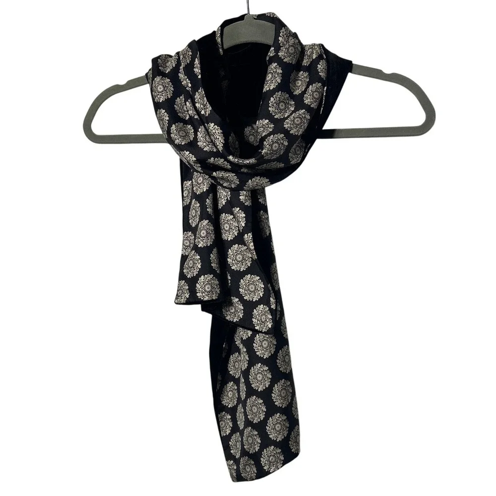 Reversible Medallion Floral Print and Black Velvet Long‎ Evening Scarf